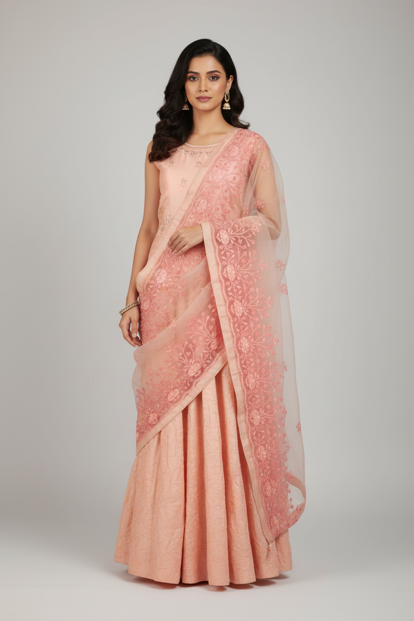 Long Kurti Gown – Modal Silk with Stone & Embroidery