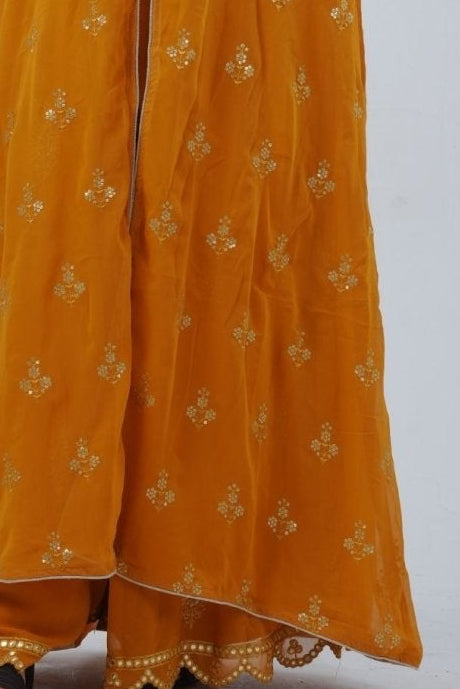 Modern Crop Top, Palazzo Pants & Elegant Overcoat Ensemble in Mustard Kurti JCS Fashions