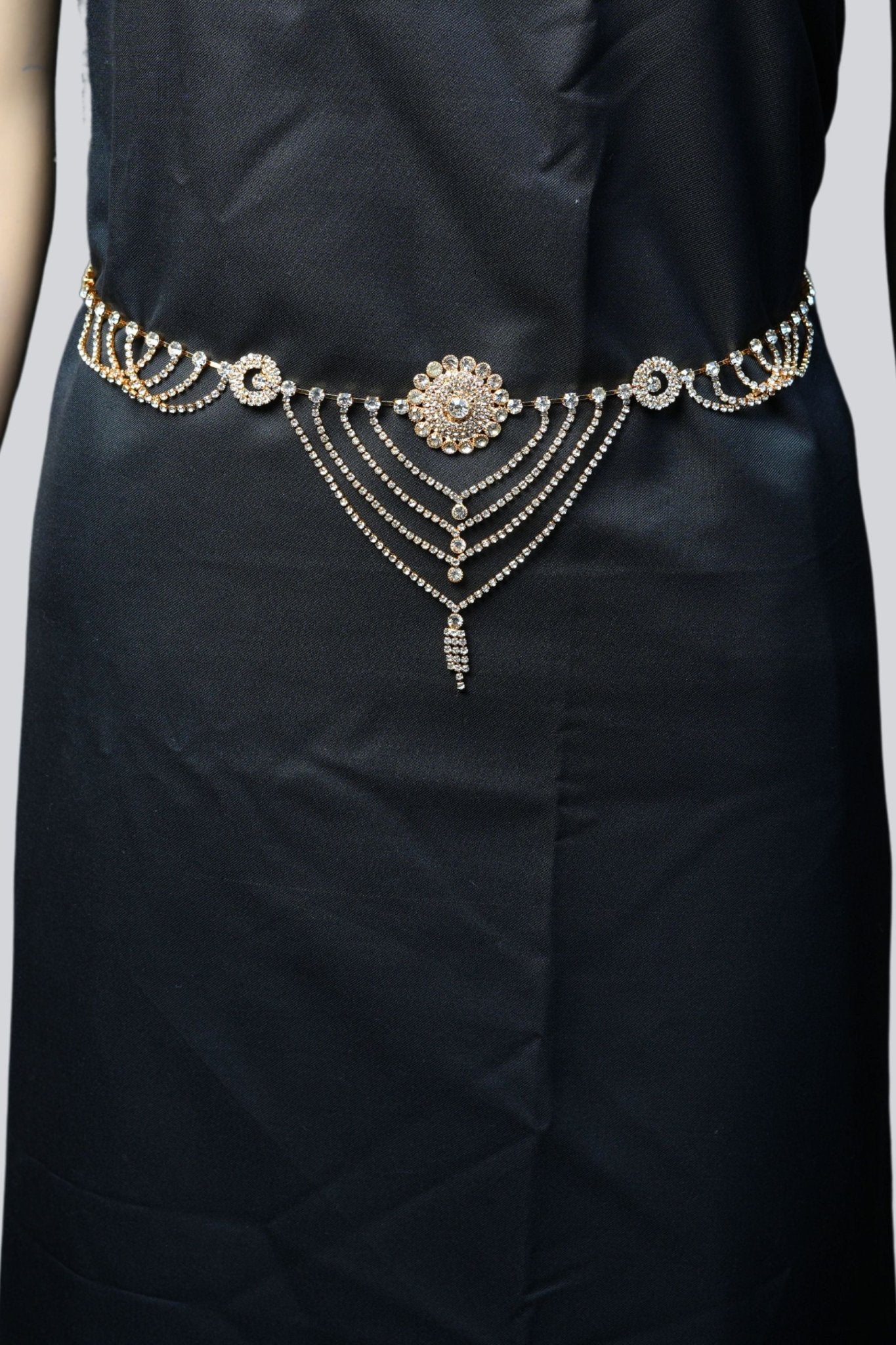 Multi-Layer Sparkling Hip Chain - Durable Gold with Gleaming White Stones Jewelry JCS Fashions Gold 18-38"