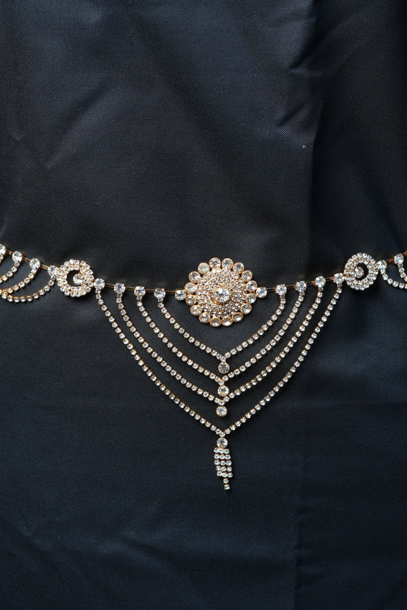 Multi-Layer Sparkling Hip Chain - Durable Gold with Gleaming White Stones Jewelry JCS Fashions