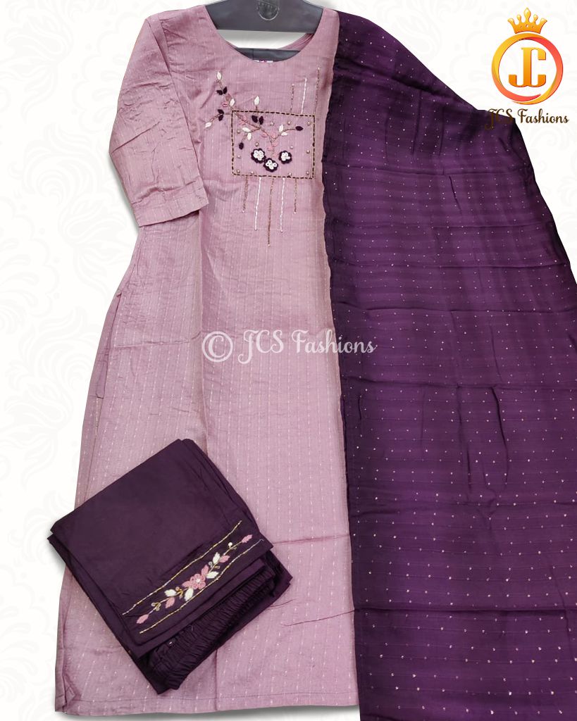 Muslin Silk Kurti with pant and Dupatta set, Ready made. - JCS Fashions