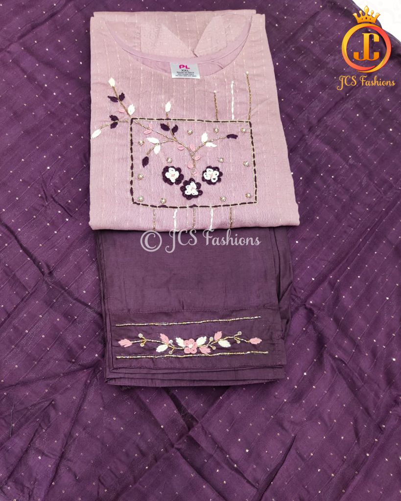 Muslin Silk Kurti with pant and Dupatta set, Ready made. - JCS Fashions