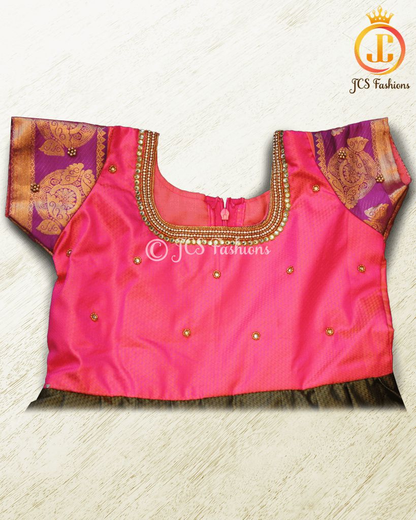 New Indian designer banarsi Girls Silk frock with gold border GIRLS JCS Fashions