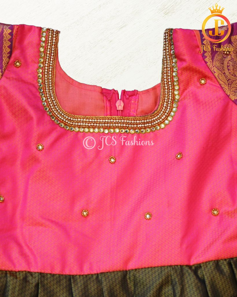 New Indian designer banarsi Girls Silk frock with gold border GIRLS JCS Fashions Pink 28