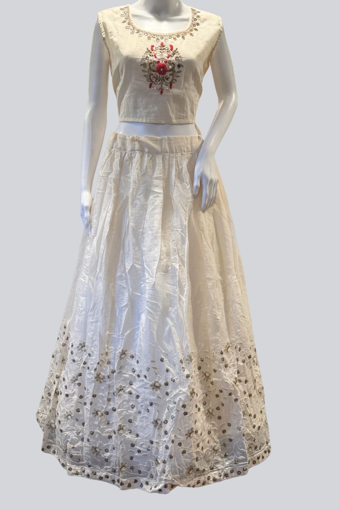 One-of-a-kind Crop top with jacket and skirt with sequins work Lehenga JCS Fashions