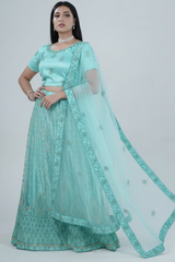 Green Opulent Glitter Embroidered Soft Net Lehenga