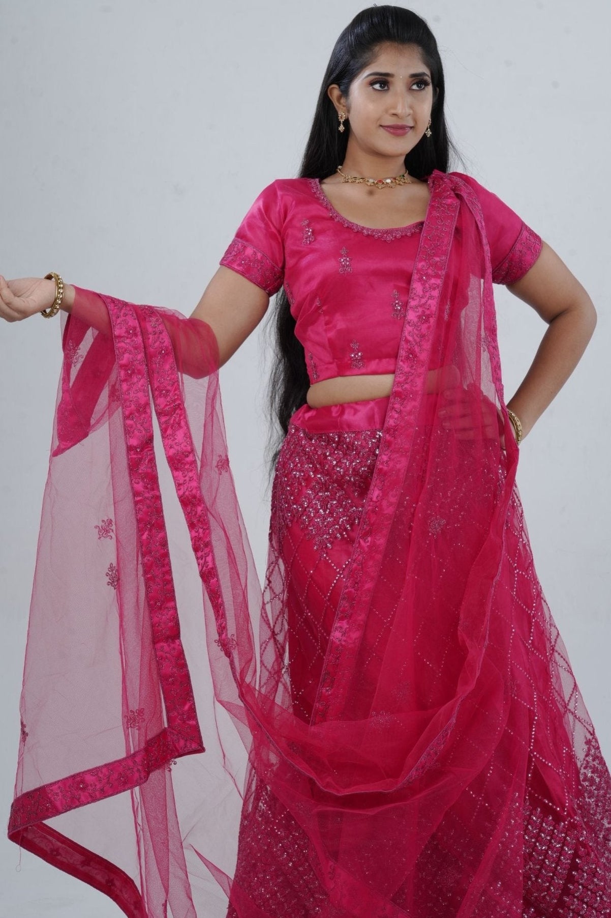 Opulent Soft Net Lehenga with Sequined Crop Top - Pink LEHENGA JCS Fashions