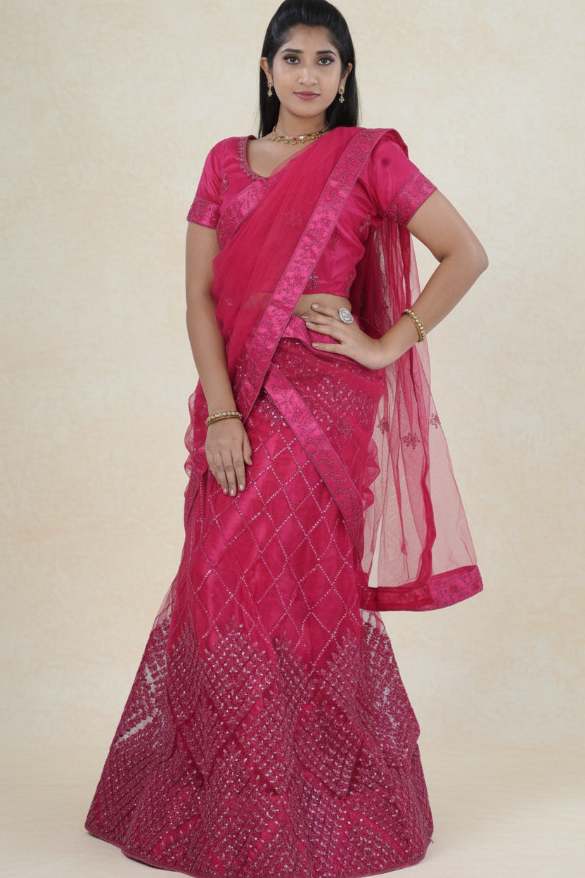 Opulent Soft Net Lehenga with Sequined Crop Top - Pink LEHENGA JCS Fashions