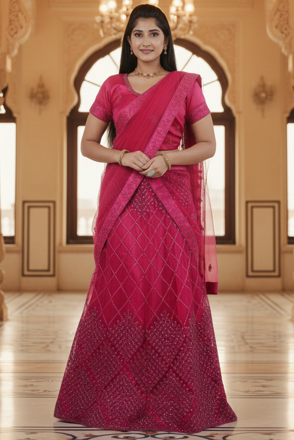 Opulent Soft Net Lehenga with Sequined Crop Top - Pink