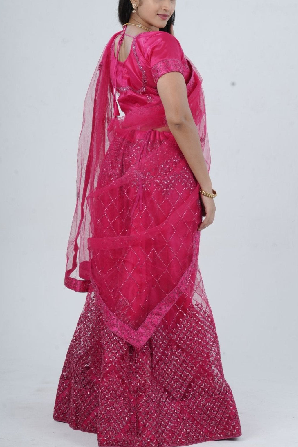 Opulent Soft Net Lehenga with Sequined Crop Top - Pink LEHENGA JCS Fashions
