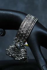 Oxidized White Metal Bangles with Small Jhumkas | Set of 2 |JCS Fashions Jewelry JCS Fashions silver 2.40
