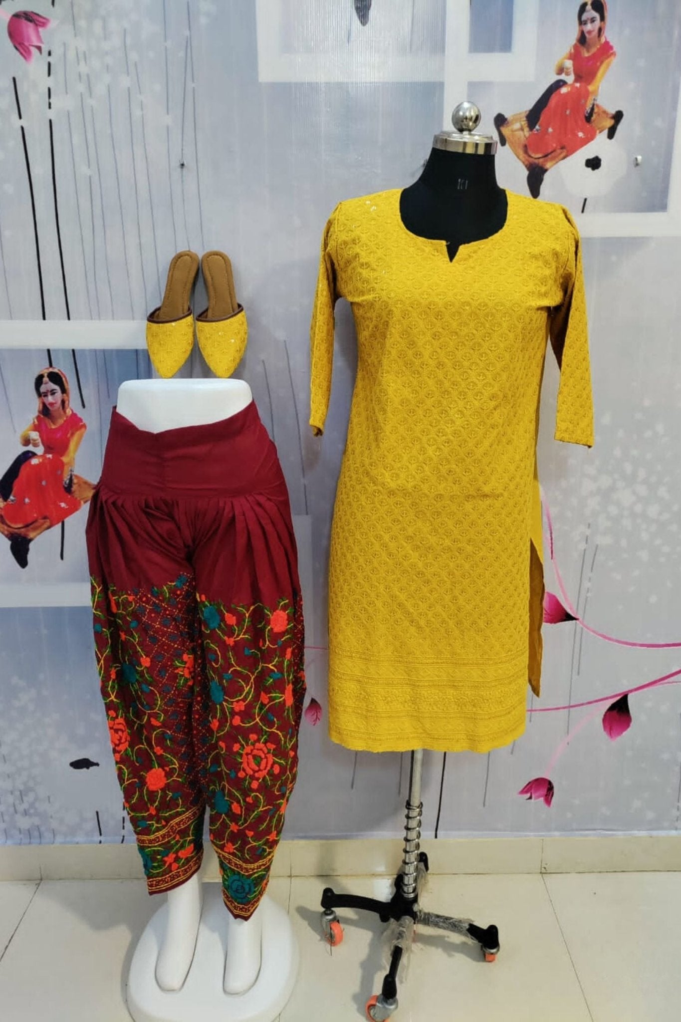 Patiala Salwar Set: Handcrafted Beauty with Cotton & Chikan Embroidery Salwar JCS Fashions Yellow 4X-Large (48)