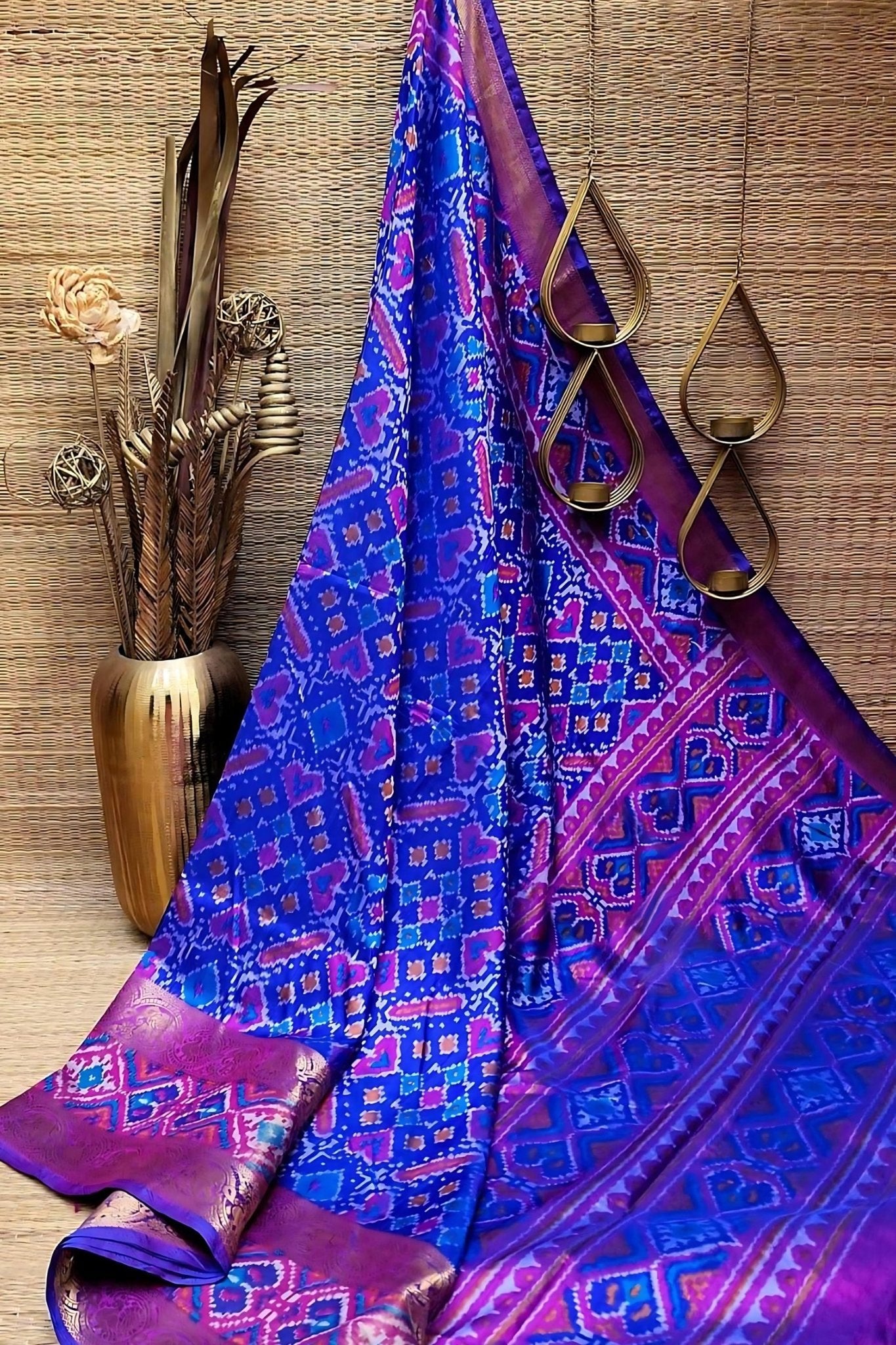 Patola Saree and Aari work Blouse -Luxury Buttersilk Festival Collection Saree JCS Fashions Blue 5.5 Meters