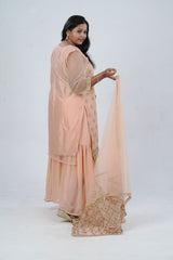 Plus Size: Ethnic Elegance: Soft Net Sharara in Peach KURTI JCS Fashions
