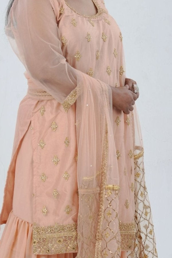 Plus Size: Ethnic Elegance: Soft Net Sharara in Peach KURTI JCS Fashions