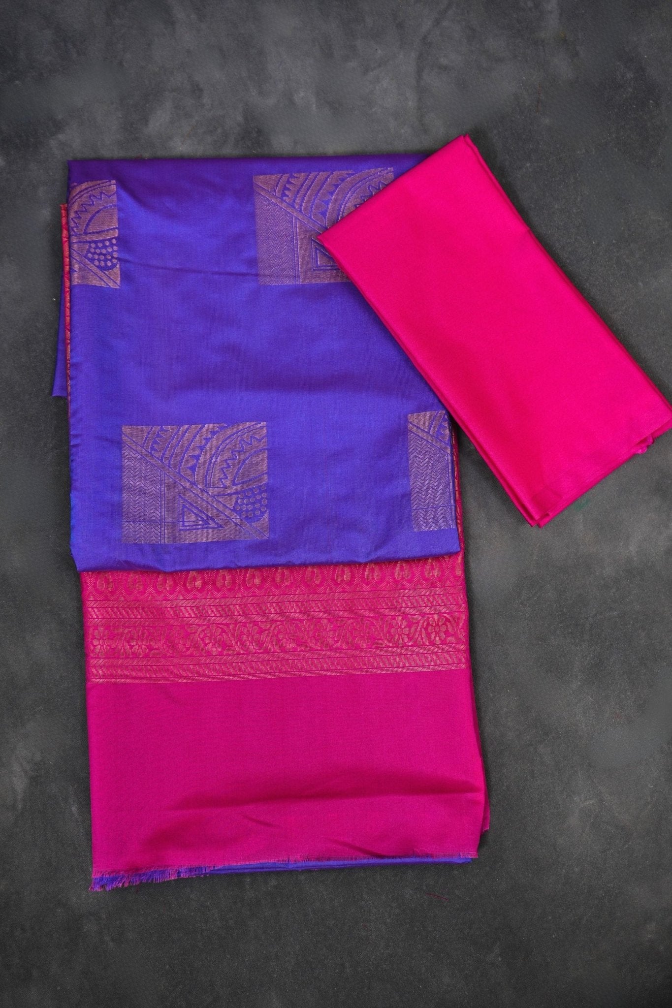 Premium Borderless Kanchipuram Blended Silk Saree - Timeless Elegance Saree JCS Fashions Dark Lavender 5.5 meters