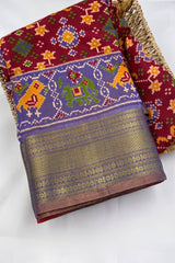 Premium Buttersilk Festival Saree with Patola Design & Aari Work Blouse Saree JCS Fashions