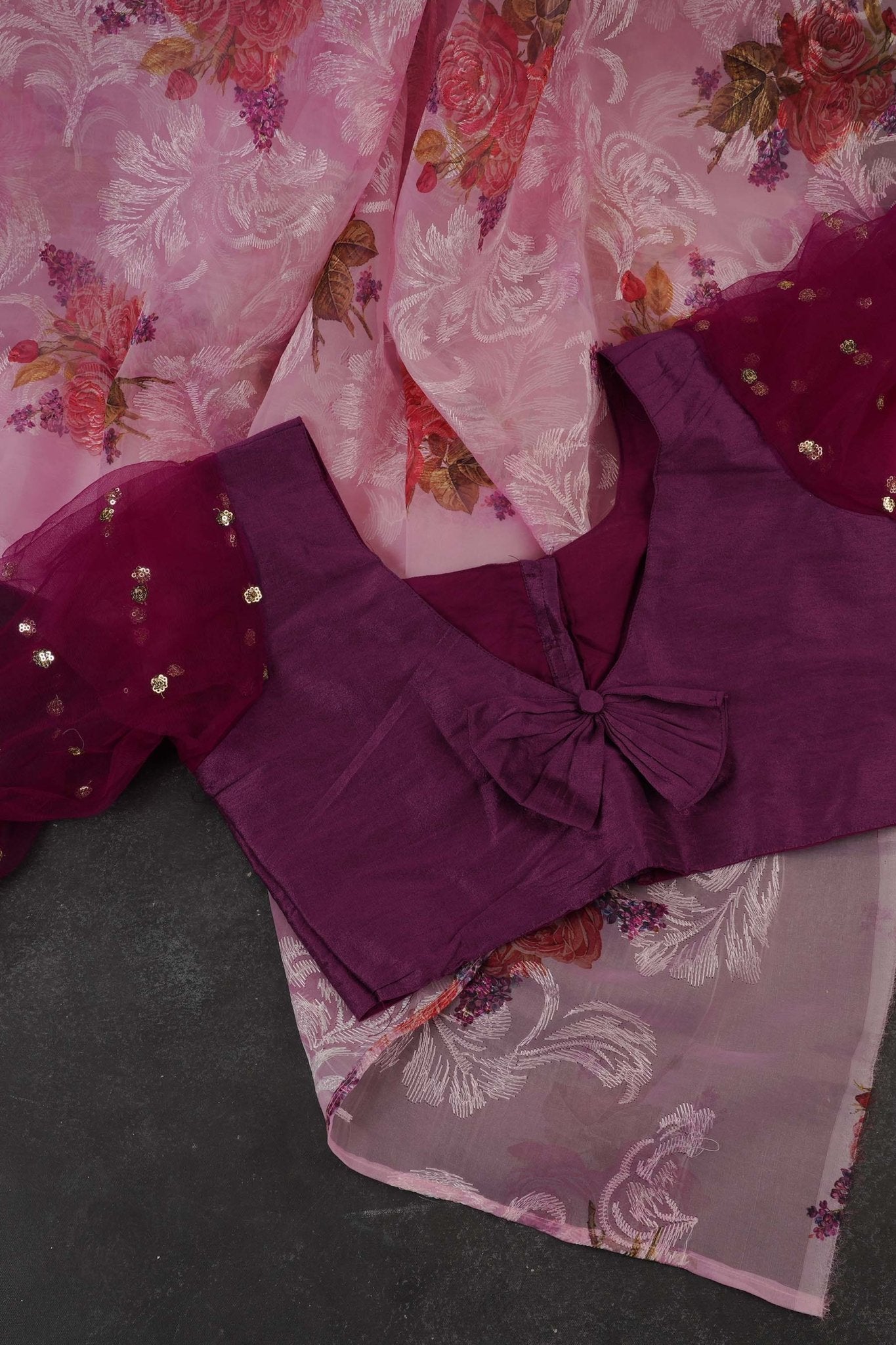 Premium Organza Saree with Chiknakari Work & Floral Prints + Stylish SAREE JCS Fashions