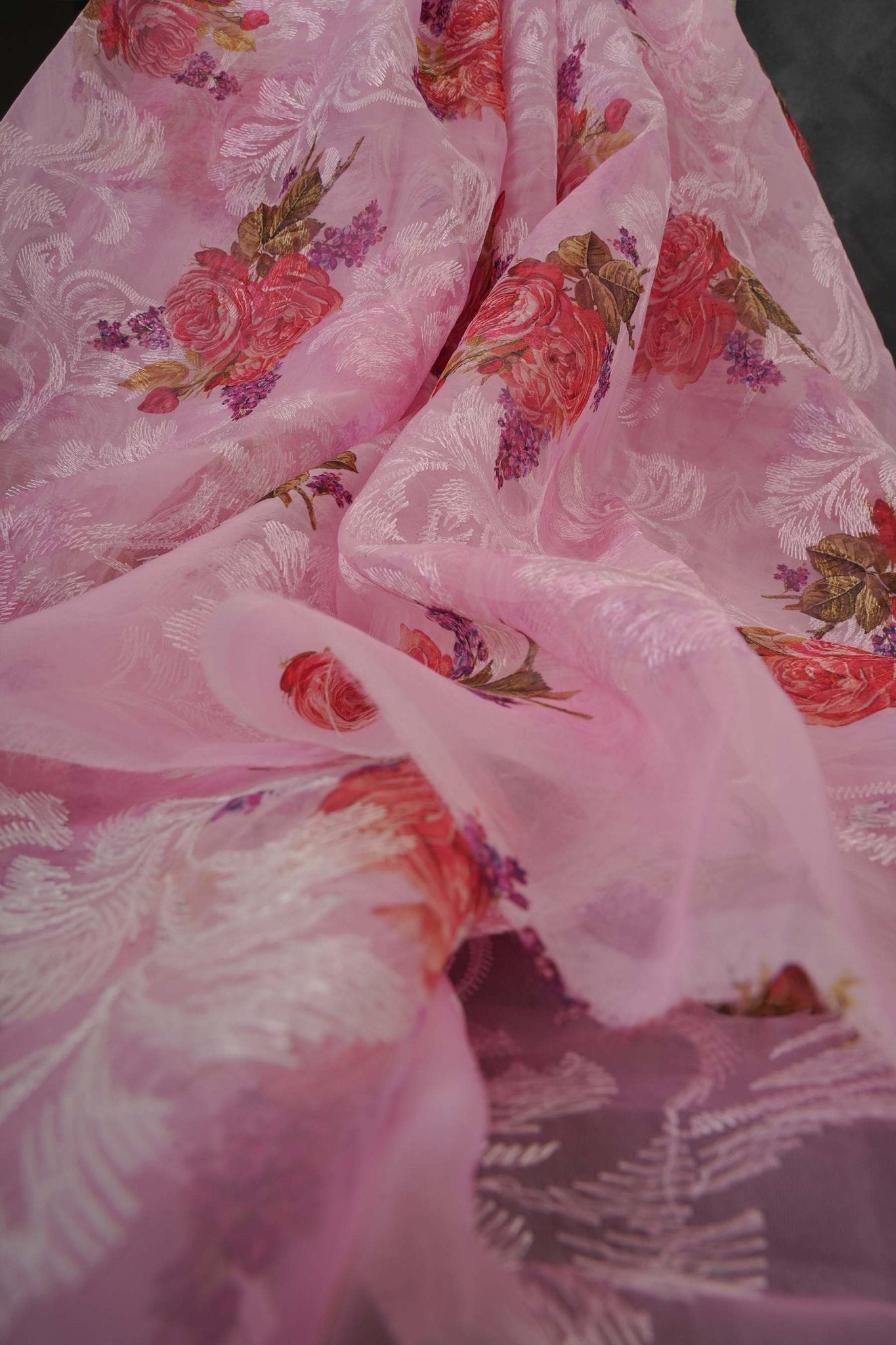 Premium Organza Saree with Chiknakari Work & Floral Prints + Stylish SAREE JCS Fashions