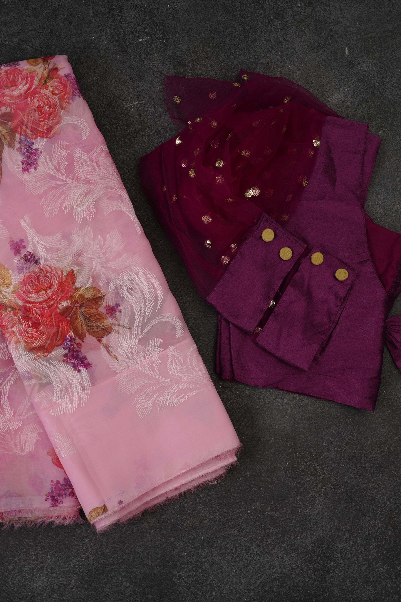Premium Organza Saree with Chiknakari Work & Floral Prints + Stylish SAREE JCS Fashions Pink 5.5 meters