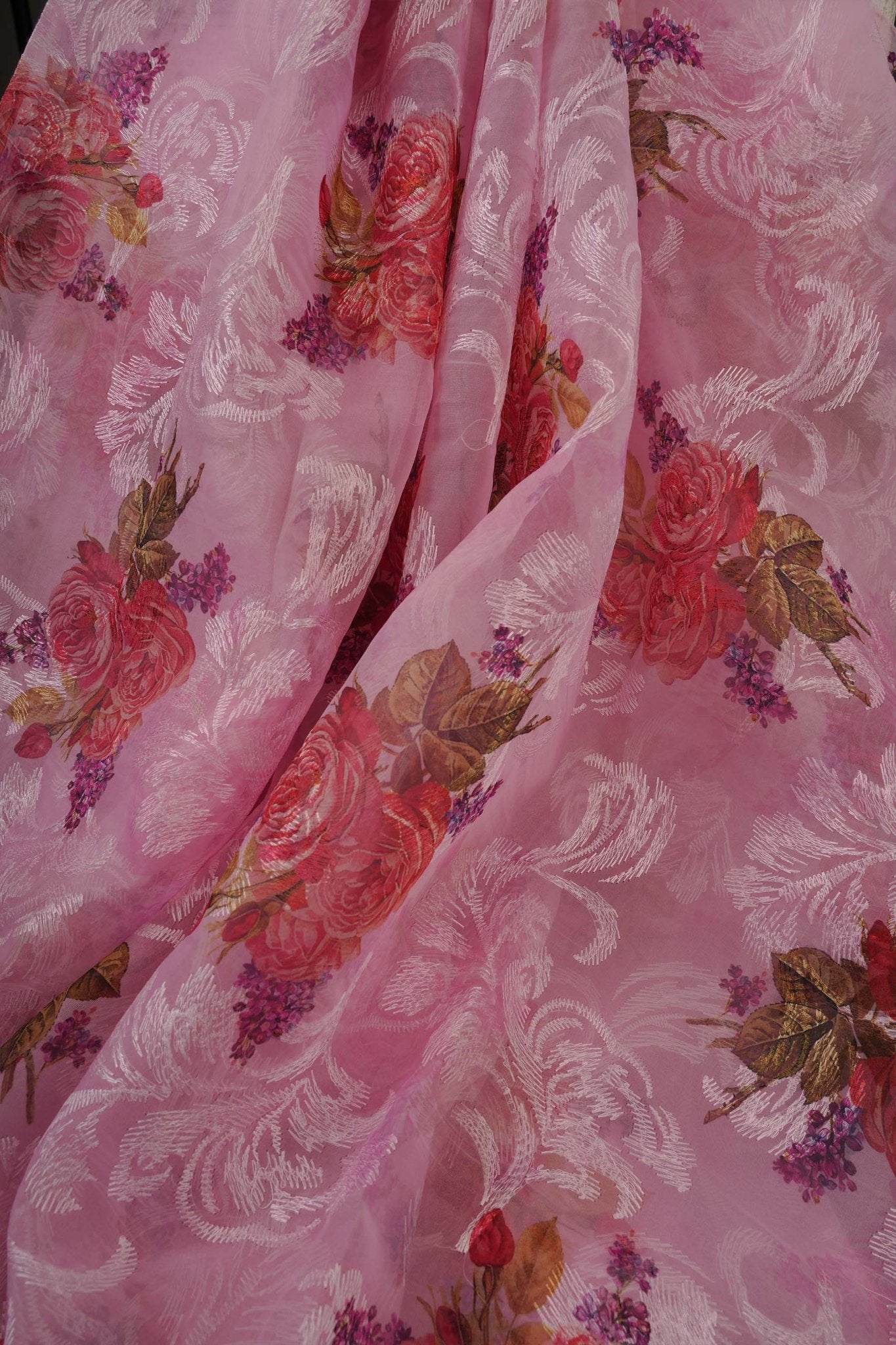 Premium Organza Saree with Chiknakari Work & Floral Prints + Stylish SAREE JCS Fashions