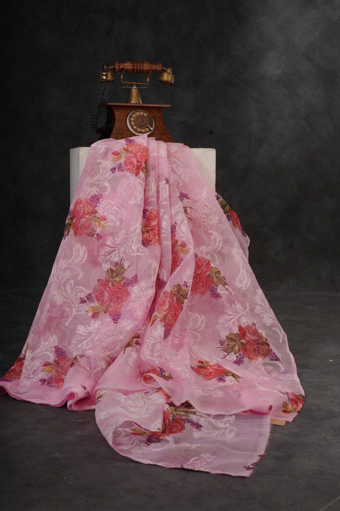 Premium Organza Saree with Chiknakari Work & Floral Prints + Stylish SAREE JCS Fashions