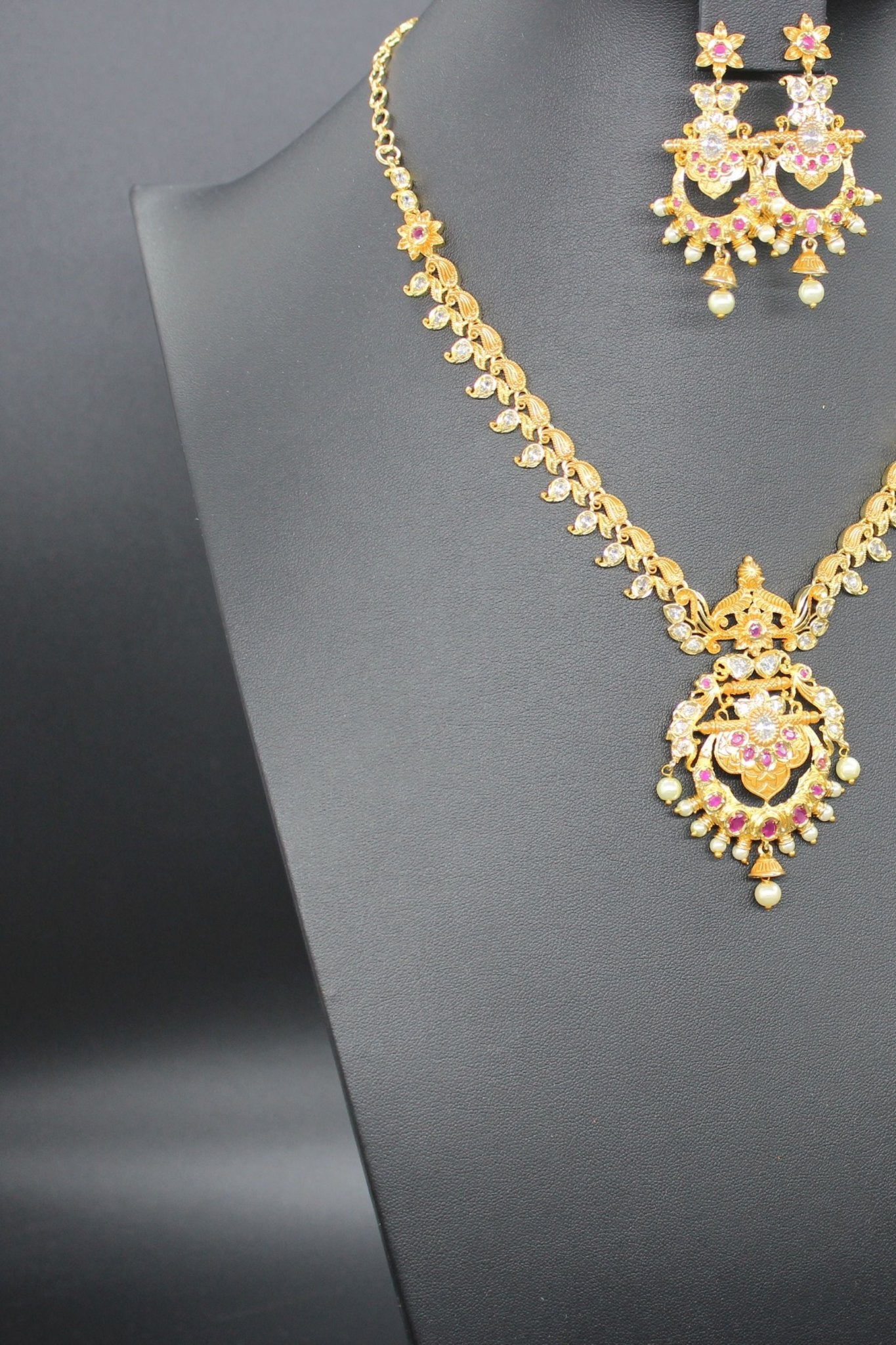 Premium Quality, Gold finish AD necklace Pink and white stone Jewelry JCS Fashions