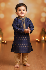 Boys' Navy Kurta Pajama Set - Premium Cotton