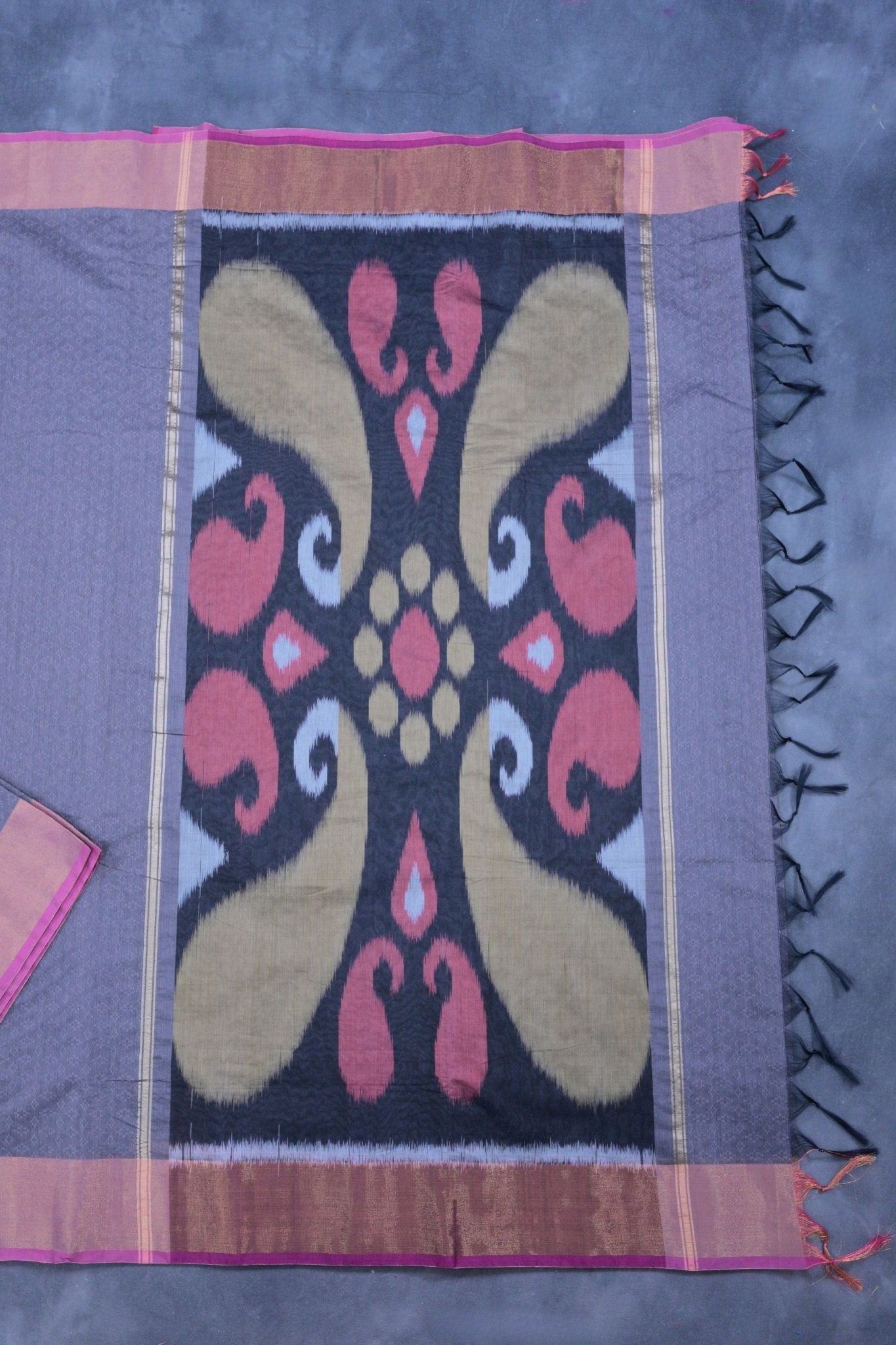 Premium Soft Cotton Saree With Pochampally Ikkat Pallu & Zari Border Saree JCS Fashions