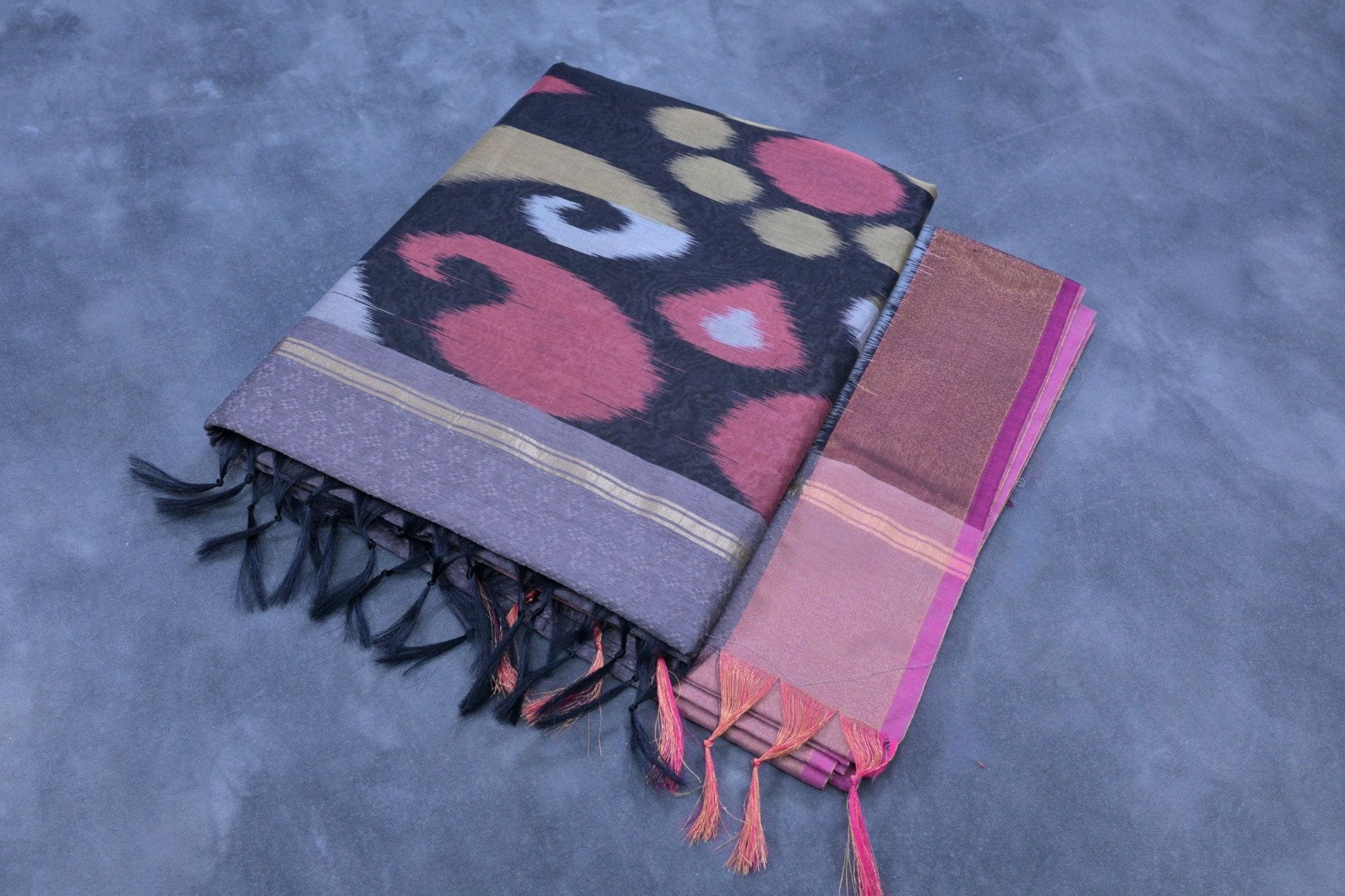 Premium Soft Cotton Saree With Pochampally Ikkat Pallu & Zari Border Saree JCS Fashions
