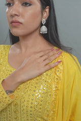 Chic Georgette Long Gown with Sequin Embellishments in Yellow