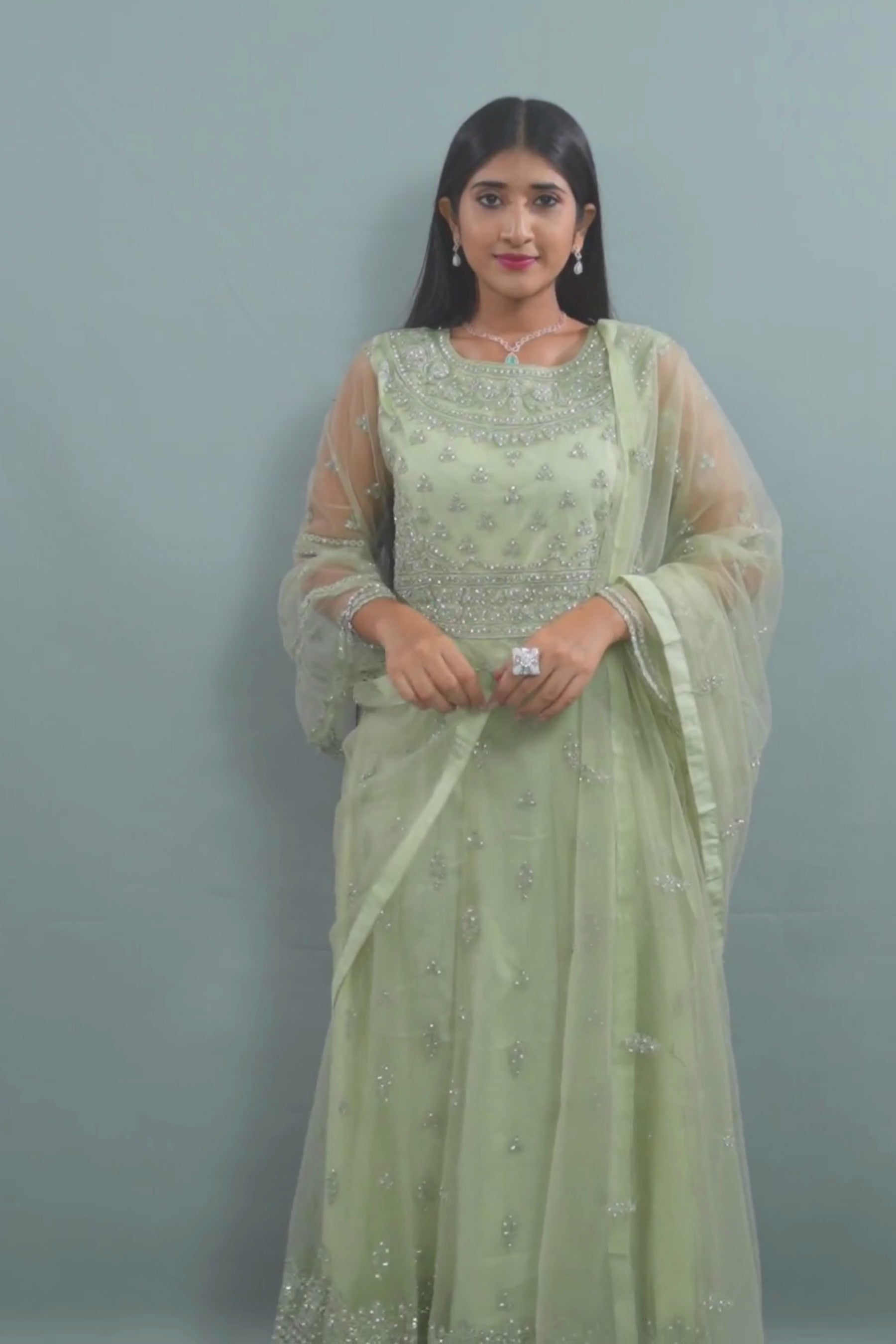 Stunning Embroidered long Gown with Stone Work KURTI JCS Fashions