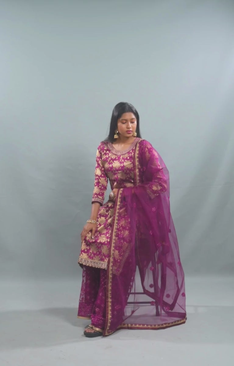 Charming Palazzo Salwar Suite: Embroidered Elegance for Parties & Weddings