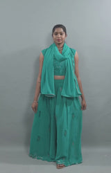 Exquisite Crop Top with Palazzo Pants With Matching Dupatta and Overcoat