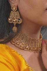 Gold-plated Neck Set with Tikka & Earrings - Radiant Glamour