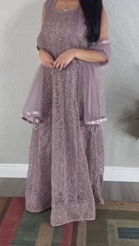 Designer A-Line Long Gown With Intricate Embroidery And Stone Work