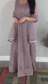 Designer A-Line Long Gown With Intricate Embroidery And Stone Work
