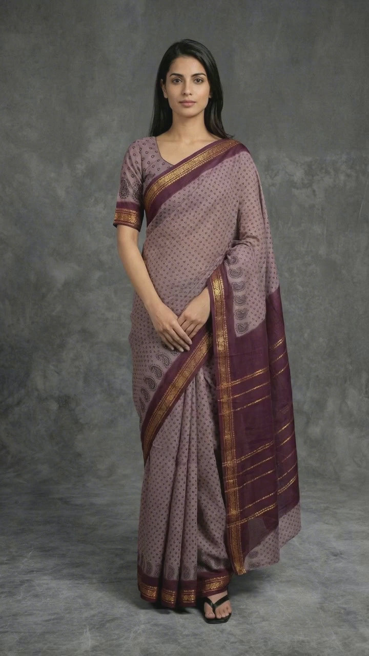Elegant Poly Cotton Floral Brown Saree for Daily and Festive Wear - Product Video
