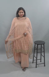 Plus Size: Ethnic Elegance: Soft Net Sharara in Peach