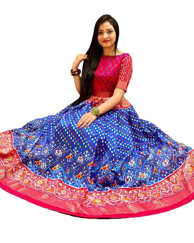 Printed Designer Lehenga With Crop Top LEHANGA JCS Fashions Blue Small (36)