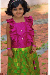 Pure Arani Silk Top with Taffeta Banarasi Skirt for girls GIRLS JCS Fashions
