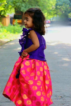 Girls' Arani Silk Top & Banarasi Skirt Set - Yellow