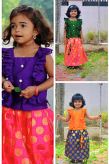 Pure Arani Silk Top with Taffeta Banarasi Skirt for girls GIRLS JCS Fashions