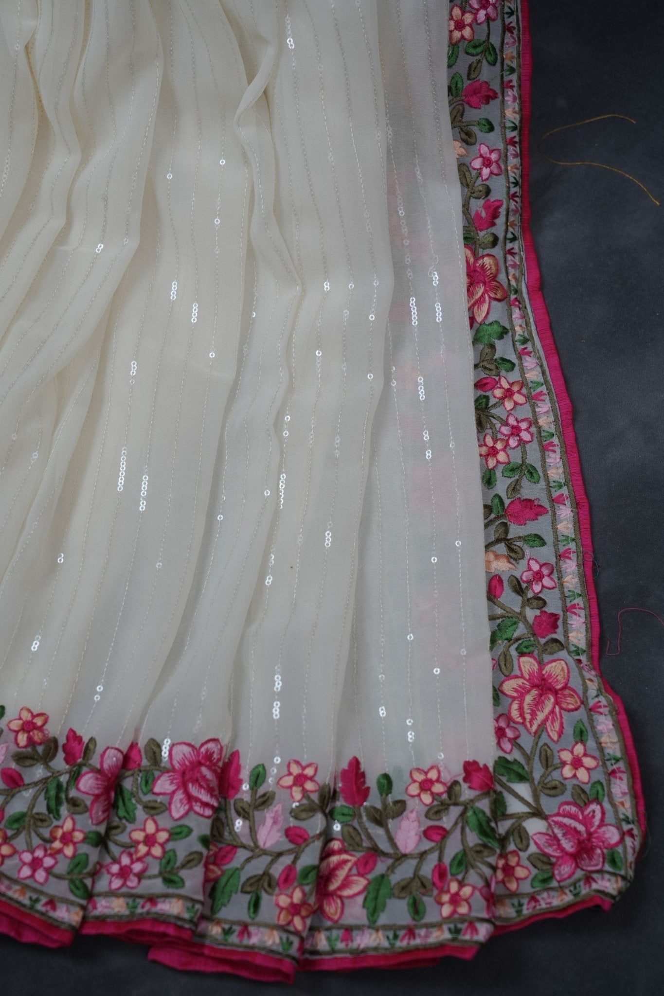 Pure Georgette Saree: Sequin Elegance, Contrast Embroidery and Blouse SAREE JCS Fashions