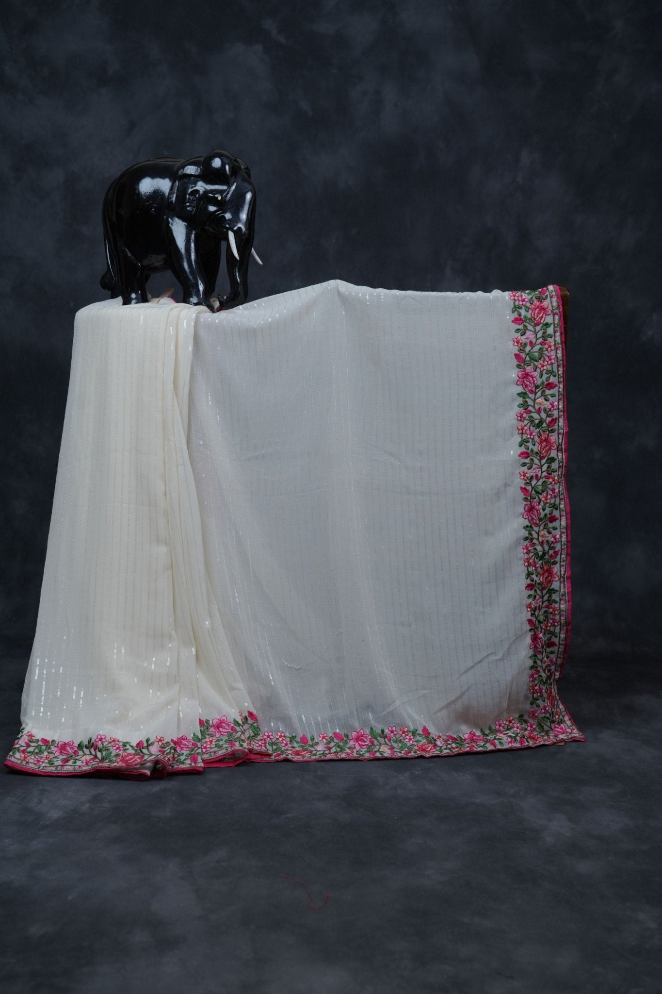 Pure Georgette Saree: Sequin Elegance, Contrast Embroidery and Blouse SAREE JCS Fashions