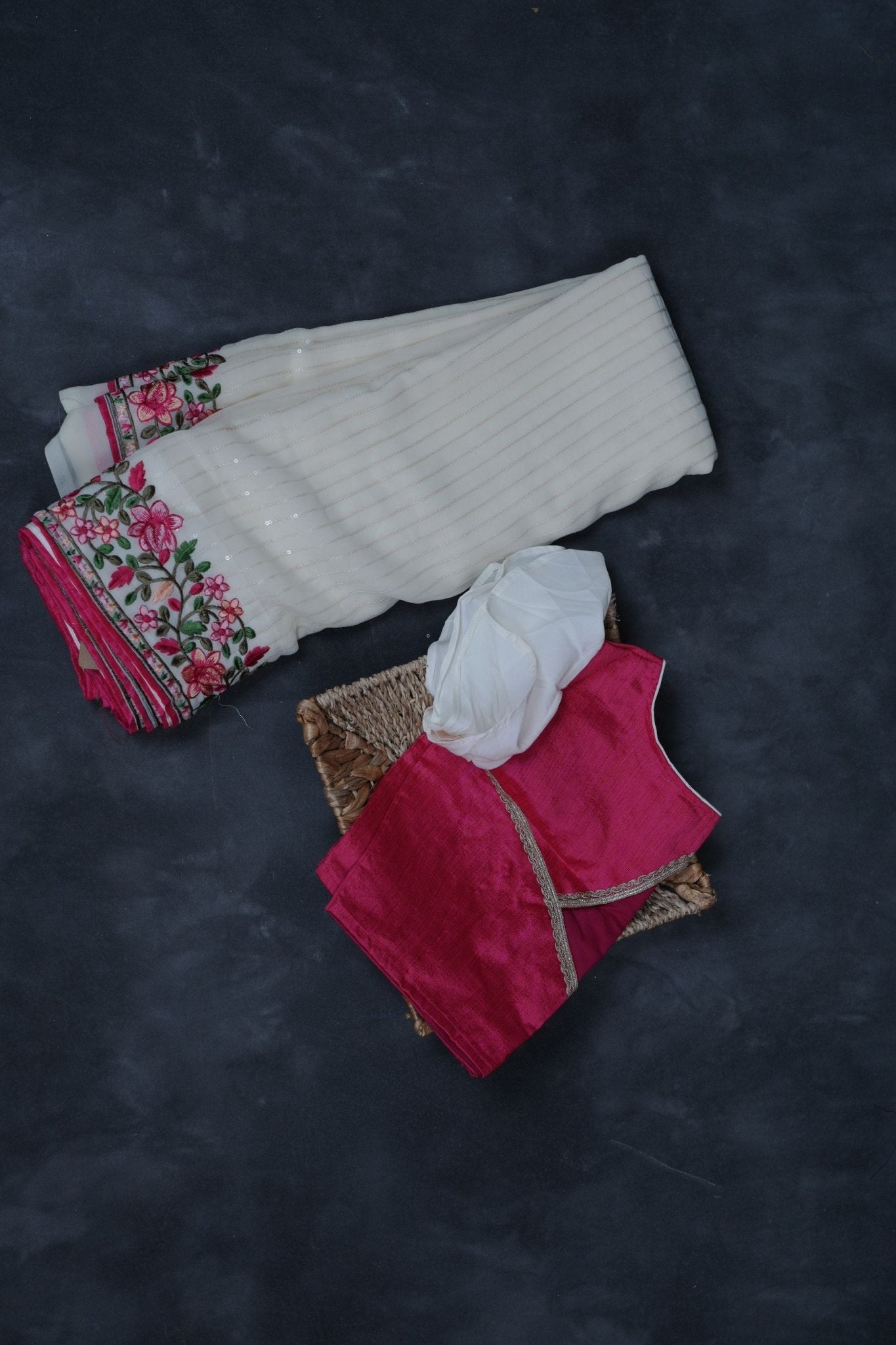 Pure Georgette Saree: Sequin Elegance, Contrast Embroidery and Blouse SAREE JCS Fashions Half White 5.5 Meters