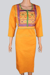 Pure Handloom Semi Cotton Embroidered Kurtis - Elegant and Stylish Kurti JCS Fashions Yellow Large (40)