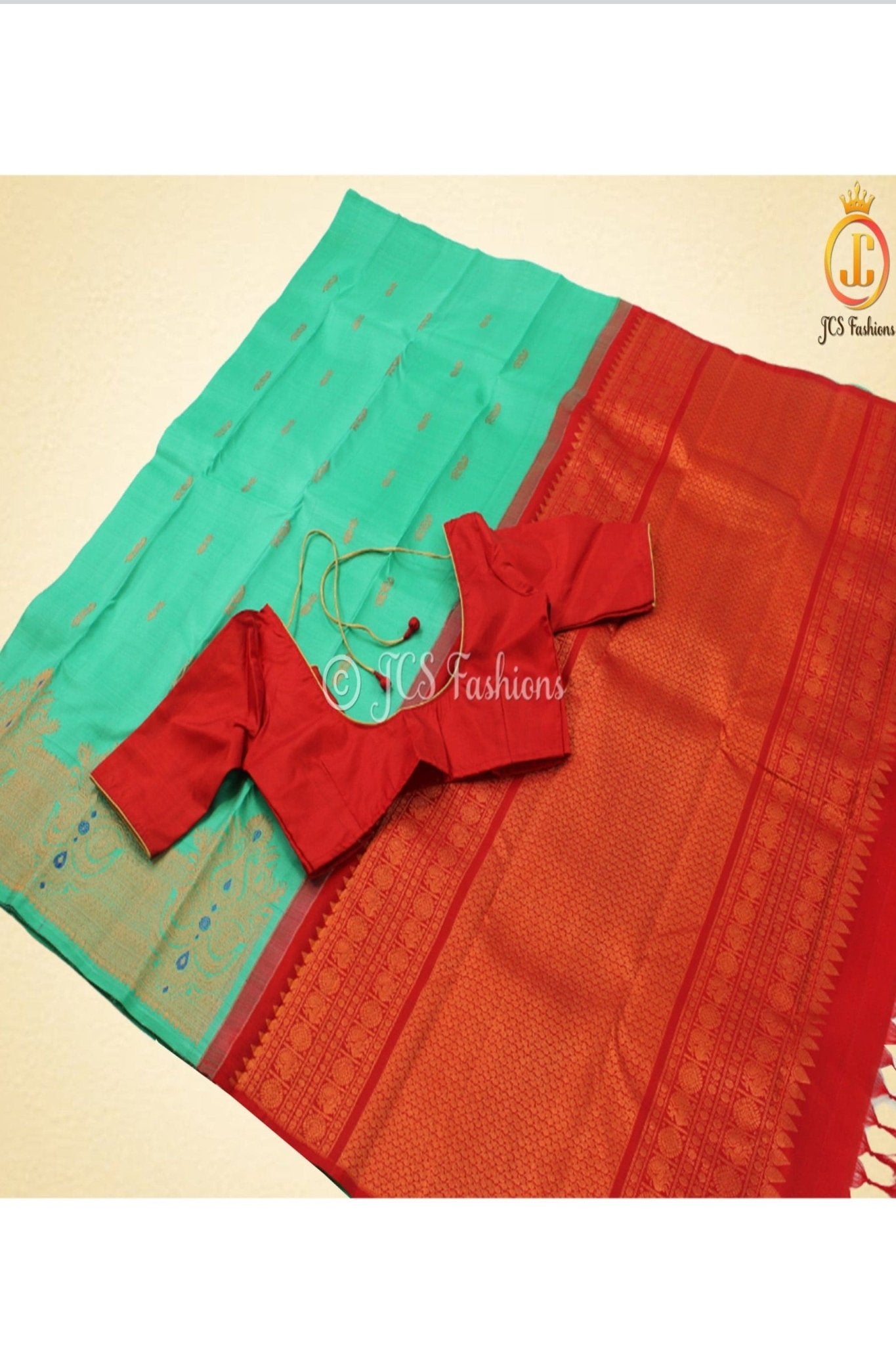 Pure Kanchipuram Silk Saree with Stitched Blouse - JCS Fashions