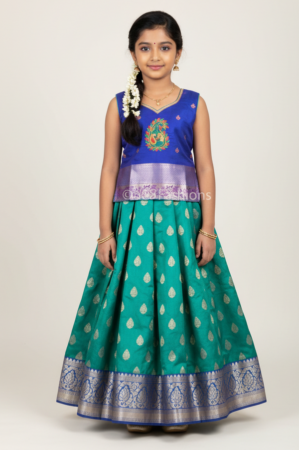 Pure Silk Pattu Paavadai Set | Kids Lehanga | 9 Years Old