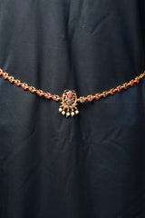 Radiant Elegance: Antique Gold & Pink Stone Hip Chain with Dangling Beads Jewelry JCS Fashions